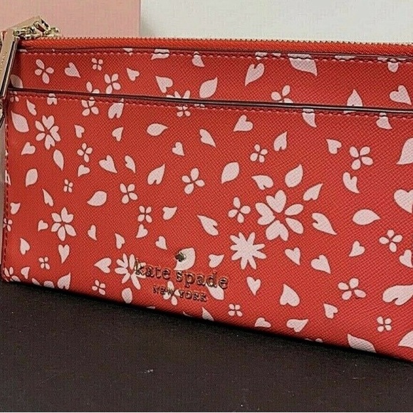 Kate Spade Love Poise Staci Double Zip Wristlet, Red + Pink/White - Picture 1 of 11